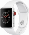 Apple - Apple Watch Series 3 (GPS + Cellular), 38mm Silver Aluminum Case with White Sport Band - Silver Aluminum
