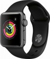 Apple - Geek Squad Certified Refurbished Apple Watch Series 3 (GPS), 38mm Space Gray Aluminum Case with Black Sport Band - Space Gray Aluminum