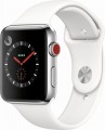 Apple - Apple Watch Series 3 (GPS + Cellular), 42mm Stainless Steel Case with Soft White Sport Band - Stainless Steel