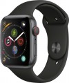 Apple - Apple Watch Series 4 (GPS + Cellular), 44mm Space Gray Aluminum Case with Black Sport Band - Space Gray Aluminum
