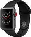Apple - Geek Squad Certified Refurbished Apple Watch Series 3 (GPS + Cellular), 38mm with Black Sport Band - Space Gray Aluminum